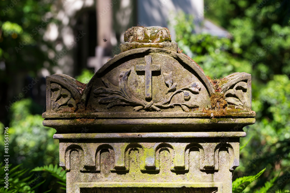 Historic Statue on the mystery old Prague Cemetery, Czech Republic