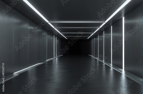 Futuristic White 3D Room: Abstract Technology Tunnel with Neon Lighting for Modern Studio Display © SC-7