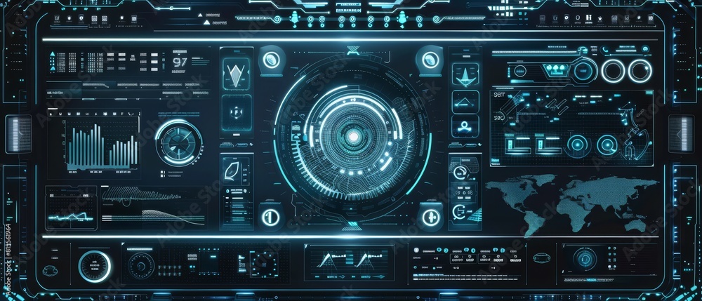 Artificial intelligence technology interface side view showing smart system management in an advanced tone with Monochromatic Color Scheme, Artificial intelligence technology interface side view showing smart system management in an advanced tone with Monochromatic Color Scheme,