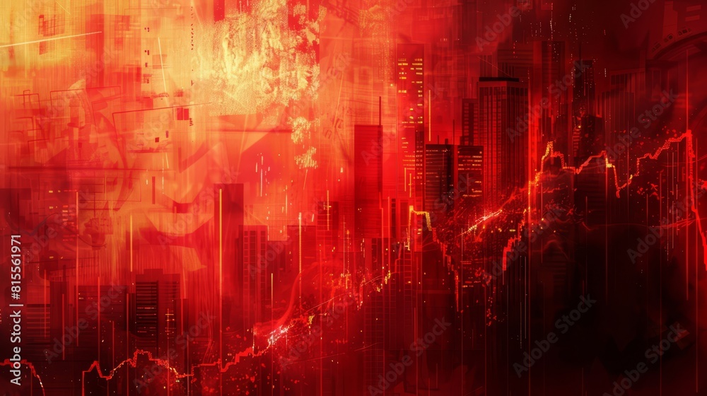 Artistic background with abstract red financial graphs illustrating significant economic loss and crisis, Artistic background with abstract red financial graphs illustrating significant economic loss and crisis,