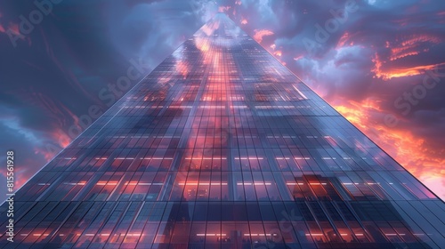 Wallpaper Mural The photo shows a skyscraper made of glass and steel with red and blue lights reflecting off of it. Torontodigital.ca