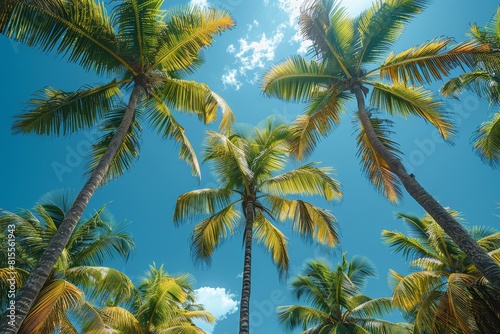 Palm Tree Forest in Tropical Paradise  Lush greenery with clear blue skies