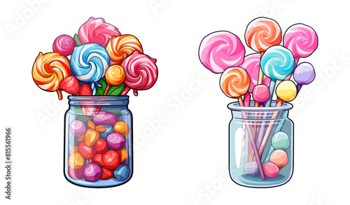 Vector Assorted Lollipops and Candies in Jars Illustration.