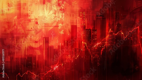 Artistic background with abstract red financial graphs illustrating significant economic loss and crisis,