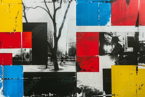 Geometric urban art with black and white imagery and color blocks © Photocreo Bednarek