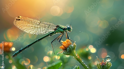 Capture the ethereal elegance of a translucent damselfly, its delicate wings casting subtle shadows in the morning dew.