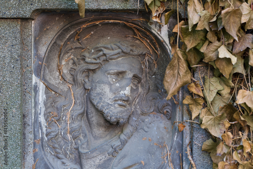 Historic Statue on the mystery old Prague Cemetery, Czech Republic