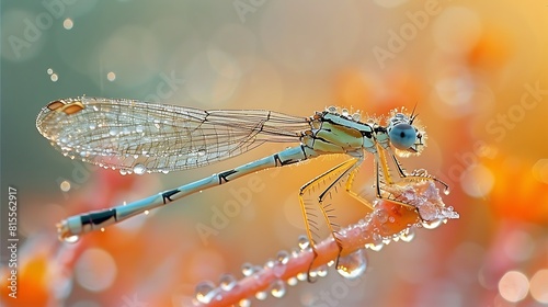 Capture the ethereal elegance of a translucent damselfly, its delicate wings casting subtle shadows in the morning dew. © Talhamobile