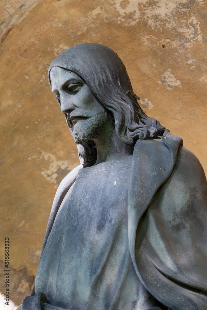 Historic Statue on the mystery old Prague Cemetery, Czech Republic