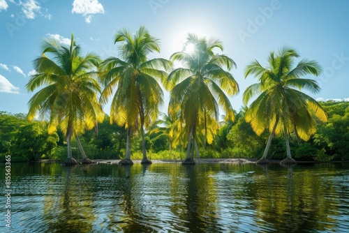 Palm Tree Forest in Tropical Paradise  Lush greenery with clear blue skies