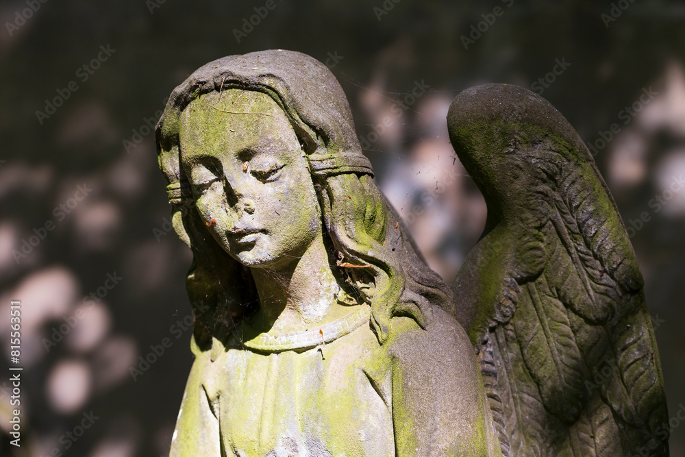 Historic Statue on the mystery old Prague Cemetery, Czech Republic