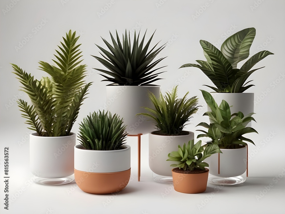 Fototapeta premium plants in pots With isolated White Background Generative Ai