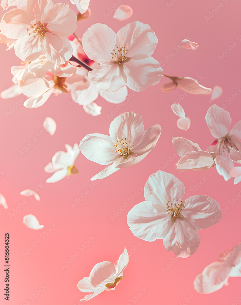 Fresh quince blossom, beautiful pink flowers falling in the air isolated on pink background Fresh quince blossom, beautiful pink flowers falling in the air isolated on pink background