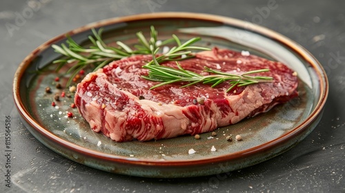 Close-up shot of a premium horse steak, decorated for an exquisite dining experience, focused and clear on an isolated background