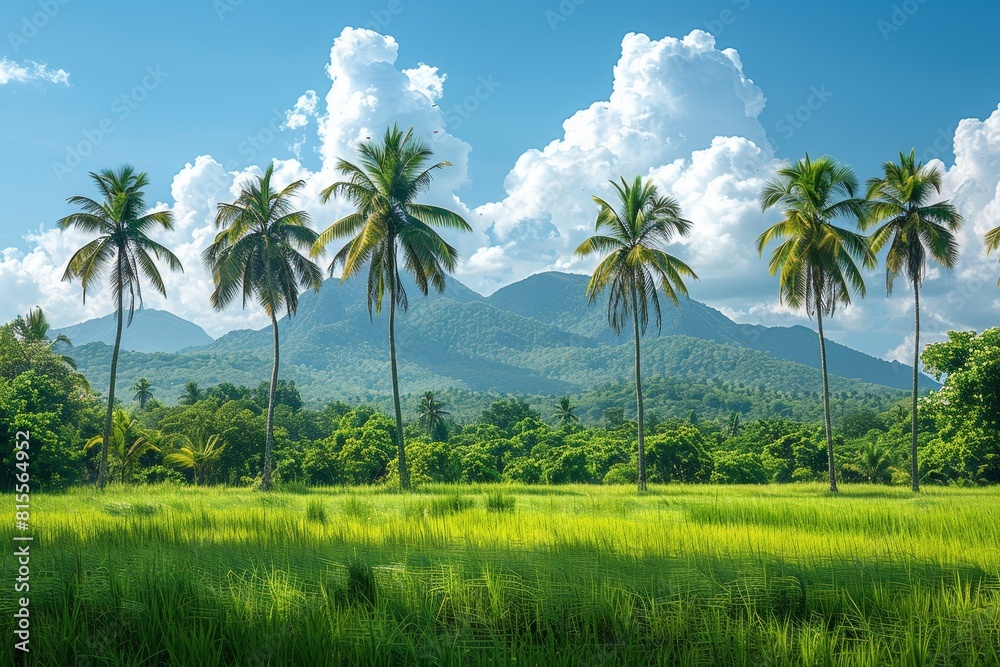 Palm Tree Forest in Tropical Paradise: Lush greenery with clear blue skies Palm Tree Forest in Tropical Paradise: Lush greenery with clear blue skies