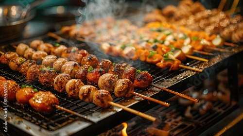 The photo shows a variety of delicious grilled meats and vegetables