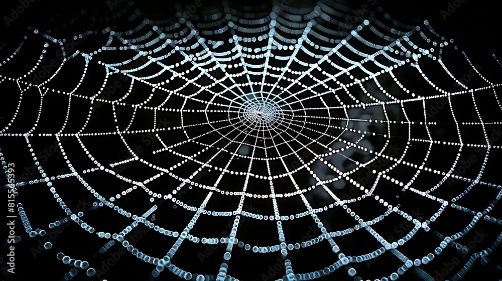 Capture the intricate symmetry of a spider's web, each strand a masterpiece of natural architecture woven with meticulous precision.