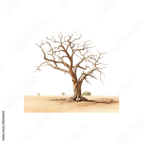 Leafless Tree in Arid Desert Digital Painting. Vector illustration design.