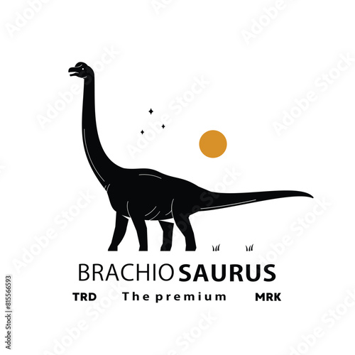 vintage hipster dinosaur, brachiosaurus logo vector silhouette art icon