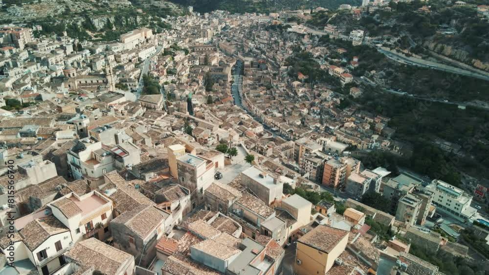 Aerial view of Modica, beautiful historic town in Sicily with a Chocolate production culture Aerial view of Modica, beautiful historic town in Sicily with a Chocolate production culture