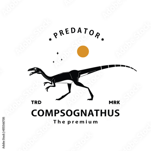 vintage hipster dinosaur, compsognathus logo vector silhouette art icon