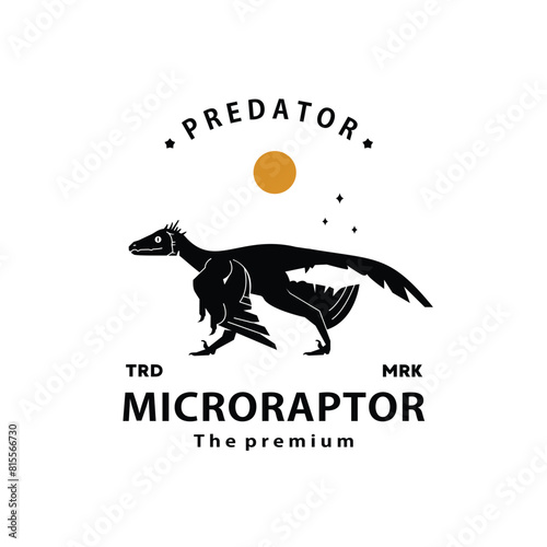 vintage hipster dinosaur, microraptor logo vector silhouette art icon