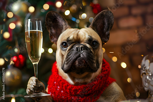 Festive french bulldog with champagne © ALEXSTUDIO
