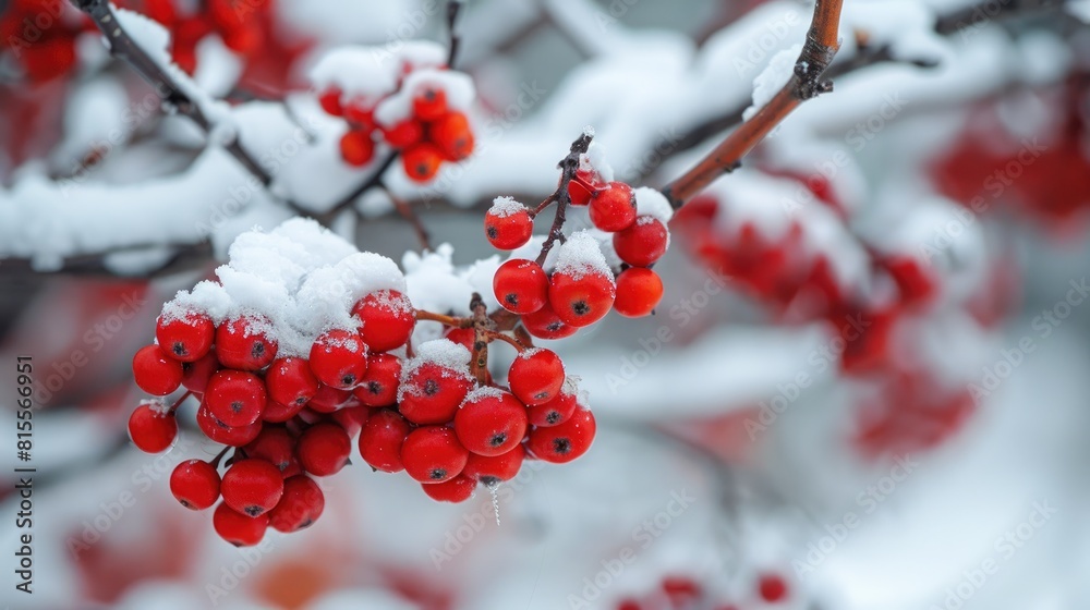 A branch of red berries covered in snow.