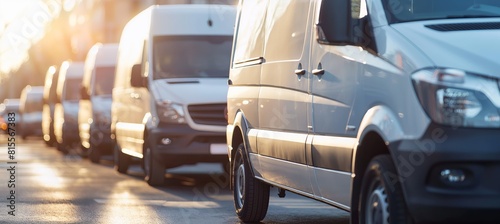 Modern Delivery Vehicles Lined Up on Sunlit Street