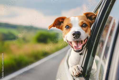 Happy dog enjoying car ride