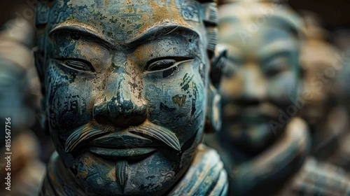 A close up of a terracotta warrior statue from the Qin dynasty photo