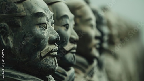 A close up of the faces of the Terracotta Army statues photo