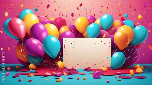 a vibrant birthday backdrop with space for text and balloons. AI-Generative Illustration