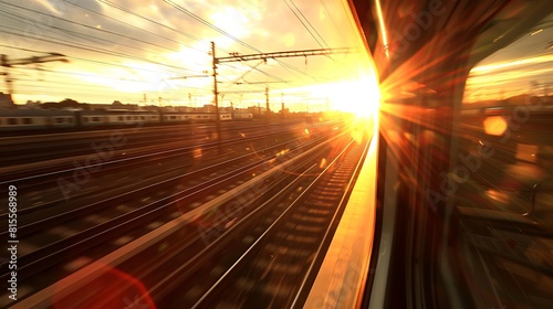 View from the train window to the railway