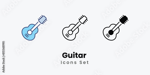 Guitar Icons thin line and glyph vector icon stock illustration