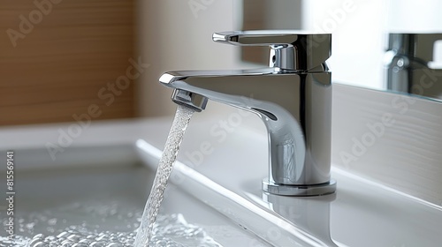 Close-up of silver faucet in the bathroom with splashing water