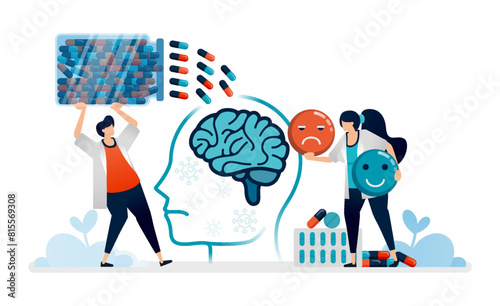 illustration of medical psychologist carrying out treatment by injecting medication into patient brain to improve mental capacity