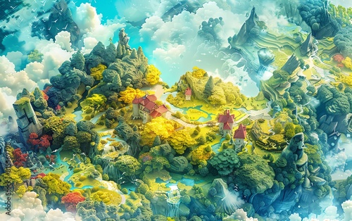 Produce a captivating watercolor illustration showcasing a birds-eye perspective of an otherworldly landscape entwined with psychological themes and captured from an unexpected til