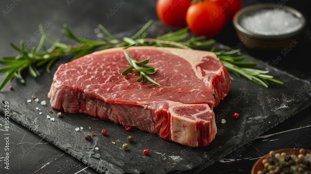 Detailed image of a raw Porterhouse, focusing on its premium quality and versatility in cooking, perfect for advertising, on an isolated backdrop Detailed image of a raw Porterhouse, focusing on its premium quality and versatility in cooking, perfect for advertising, on an isolated backdrop