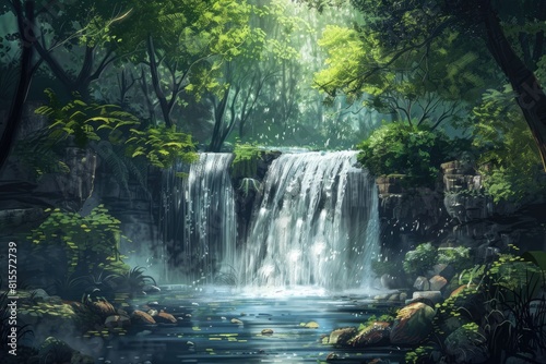 Majestic Forest Waterfall Serenity