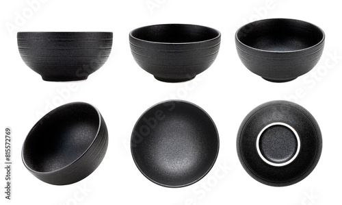 black ceramic bowls isolated on white background