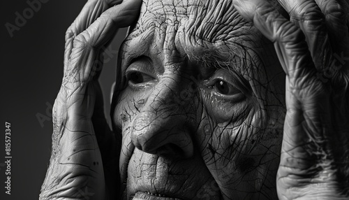 Old Man Alzheimer's Brain Awareness Month Concept Abstract Black and White. 