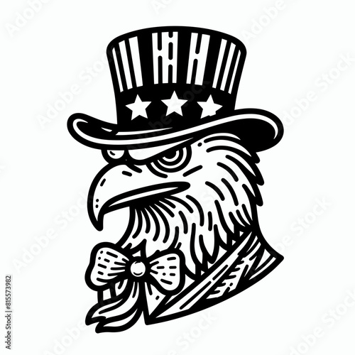 Eagle 4th July Line Art Animal Patriotic with American Flag Memorial Day Clip Art Celebration USA (United State) Art Cute Cartoon For Independence Day