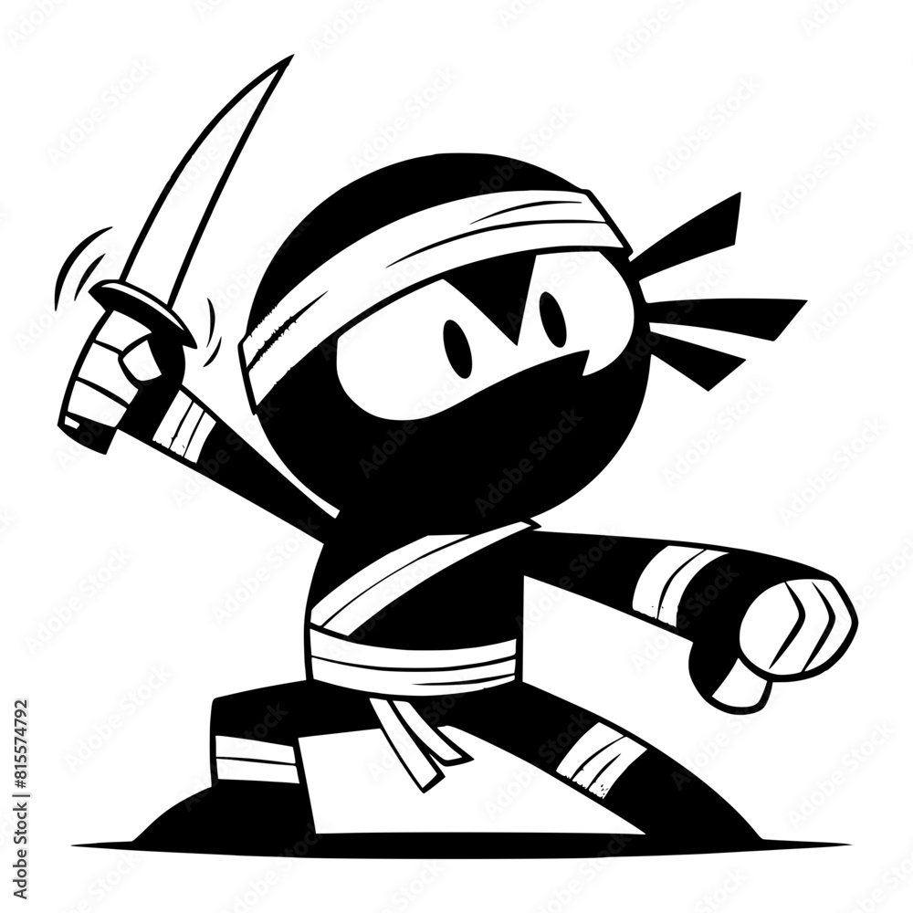 Cute cartoon ninja black and white logo svg Generative AI Stock Vector ...