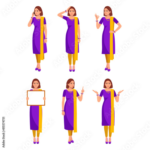 Indian Office Girl with  different woman in a purple dress with a sign that says  she is holding up.