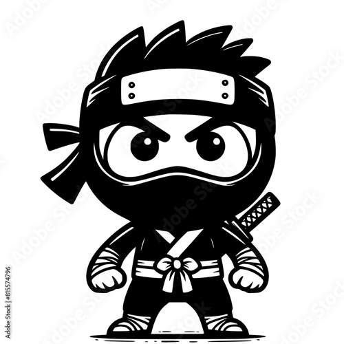 Cute cartoon ninja black and white logo svg Generative AI