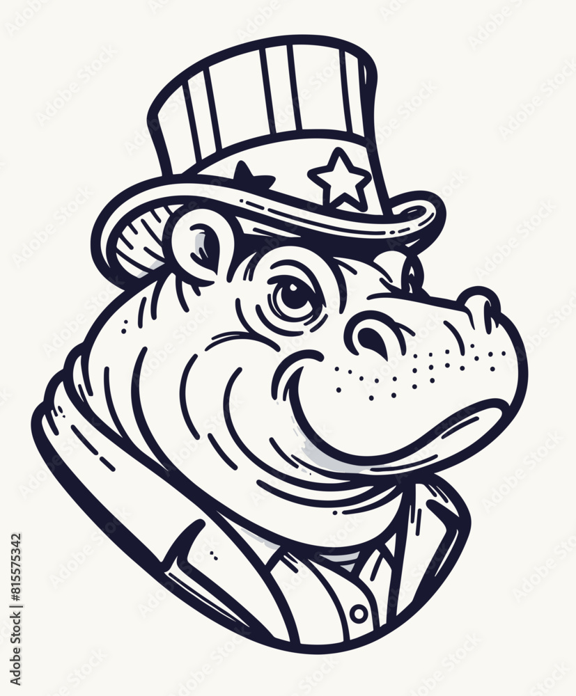 Hippo 4th July Line Art Animal Patriotic with American Flag Memorial Day Clip Art Celebration USA (United State) Art Cute Cartoon For Independence Day Hippo 4th July Line Art Animal Patriotic with American Flag Memorial Day Clip Art Celebration USA (United State) Art Cute Cartoon For Independence Day