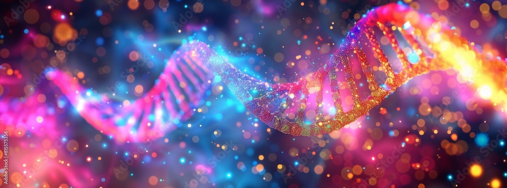 Abstract colorful background with glowing DNA and stars, concept of science or biology. surrealistic style, bright colors Abstract colorful background with glowing DNA and stars, concept of science or biology. surrealistic style, bright colors