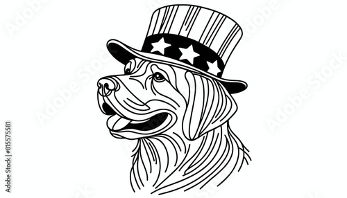 Labrador Retriever Dog 4th July Line Art Memorial Day Clip Art Animal Patriotic with American Flag Celebration USA (United State) Art Cute Cartoon For Independence Day
