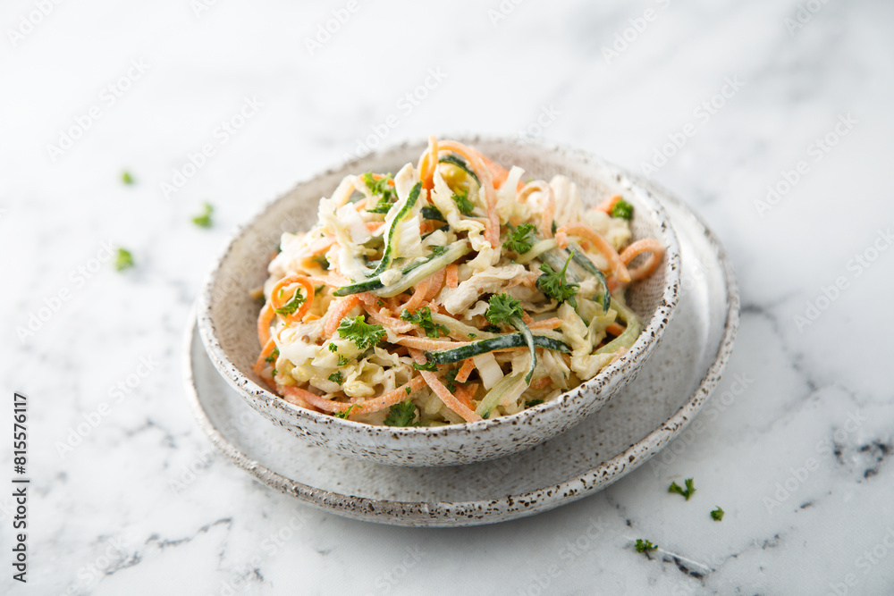 Healthy vegetable salad with yogurt dressing